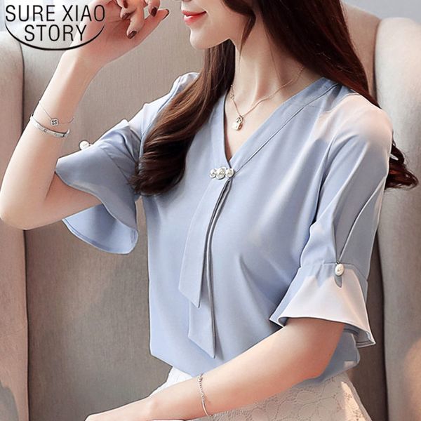 and ladies chiffon blouse shirt shirts short women beading v-neck flare sleeve 3946 50 210415, White
and ladies chiffon blouse shirt shirts short women beading v-neck flare sleeve 3946 50 210415, White