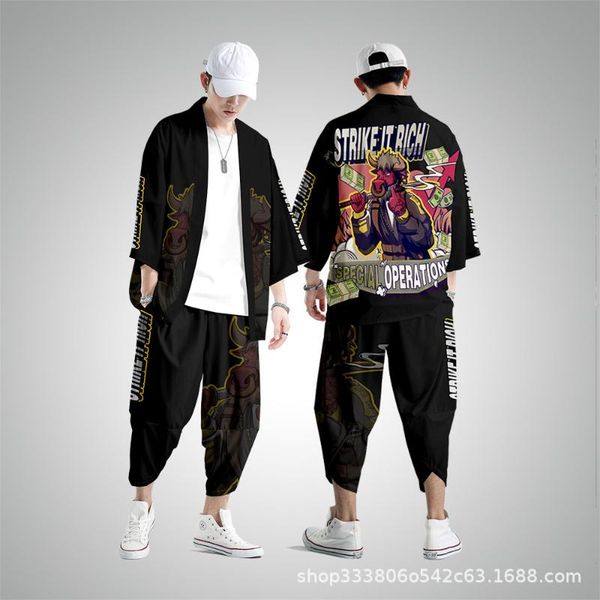 ethnic clothing men kimono black bull print cardigan and pant set obi yukata men's haori japanese samurai traditional, Red
ethnic clothing men kimono black bull print cardigan and pant set obi yukata men's haori japanese samurai traditional, Red