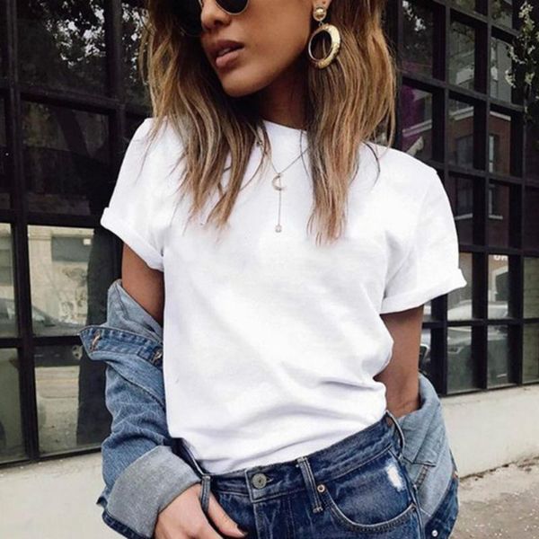 women's t-shirt 2021 summer fashion short-sleeved o-neck solid color casual classic, White
women's t-shirt 2021 summer fashion short-sleeved o-neck solid color casual classic, White