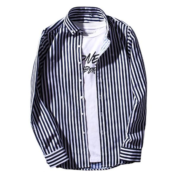 men's casual shirts mens business long sleeved shirt classic striped male social dress standard-fit youthful button-down for men, White;black
men's casual shirts mens business long sleeved shirt classic striped male social dress standard-fit youthful button-down for men, White;black