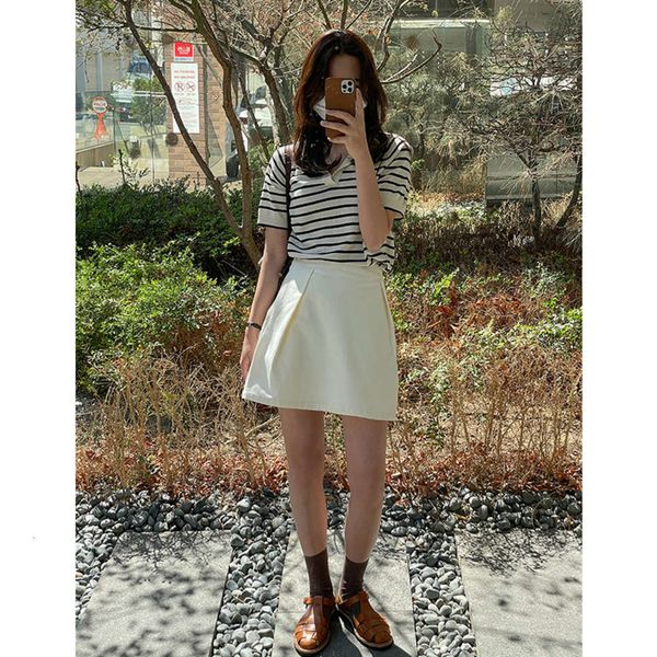collar knitted pullover women's summer all-match casual thin striped t shirt top, White
collar knitted pullover women's summer all-match casual thin striped t shirt top, White