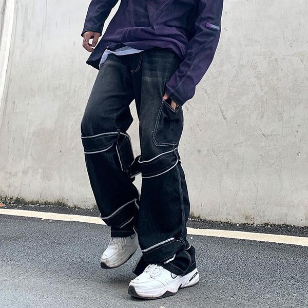 men's jeans high street streamer straight retro loose wide leg denim pants oversize ribbons hip hop baggy casual cargo, Blue
men's jeans high street streamer straight retro loose wide leg denim pants oversize ribbons hip hop baggy casual cargo, Blue