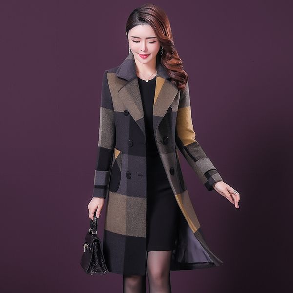 new women plaid coat v neck a shape pattern woolen cloak for winter autumn knee length slim beautiful outwear plus size 201224, Black
new women plaid coat v neck a shape pattern woolen cloak for winter autumn knee length slim beautiful outwear plus size 201224, Black
