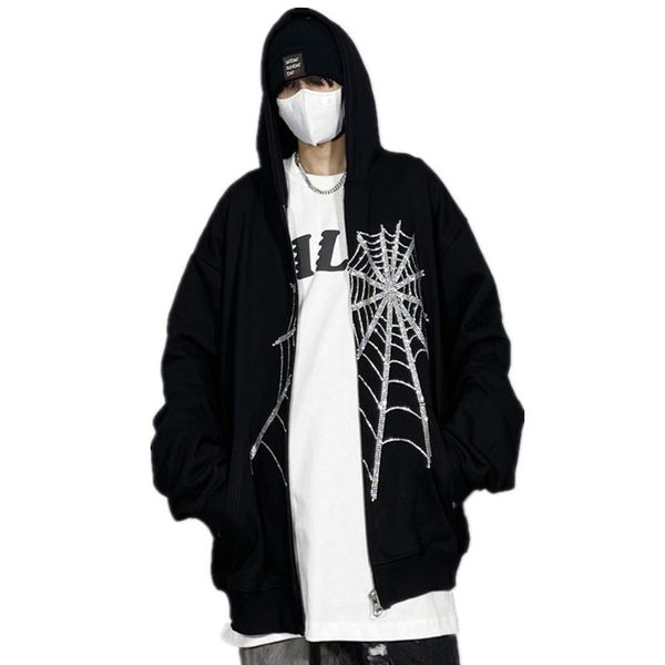 men's hoodies & sweatshirts fall winter diamond casual men cobweb rhinestone zip up hooded sweatshirt young boys harajuku hip hop stree, Black
men's hoodies & sweatshirts fall winter diamond casual men cobweb rhinestone zip up hooded sweatshirt young boys harajuku hip hop stree, Black