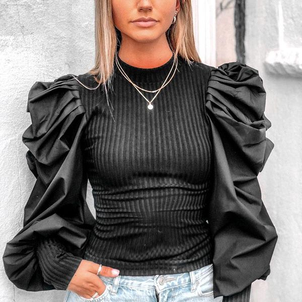 women's t-shirt normov elegant women solid o neck patchwork lantern long sleeve polyester knitted skinny female casual shirt, White
women's t-shirt normov elegant women solid o neck patchwork lantern long sleeve polyester knitted skinny female casual shirt, White