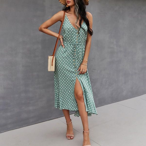 anself elegant dress women polka dot spaghetti strap split hem slim fashion holiday casual summer vintage long dresses for lady, Black;gray
anself elegant dress women polka dot spaghetti strap split hem slim fashion holiday casual summer vintage long dresses for lady, Black;gray