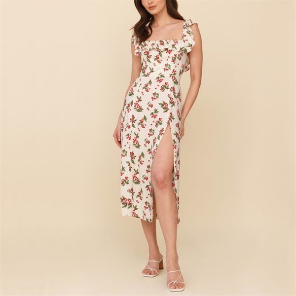 summer women's casual flower print ruffled slim sling dress 210430, Black;gray 
summer women's casual flower print ruffled slim sling dress 210430, Black;gray