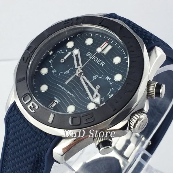wristwatches bliger 41mm silver case sapphire crystal black ceramic bezel blue dial date rubber strap chronograph quartz mens luxury watch, Slivery;brown
wristwatches bliger 41mm silver case sapphire crystal black ceramic bezel blue dial date rubber strap chronograph quartz mens luxury watch, Slivery;brown