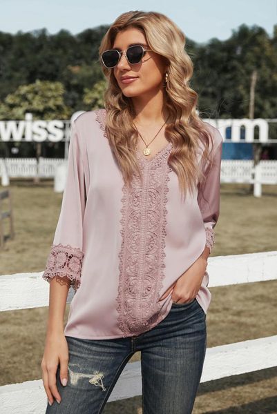 women's blouses & shirts pink white 3/4 sleeves crochet detail v neck blouse women casual summer
women's blouses & shirts pink white 3/4 sleeves crochet detail v neck blouse women casual summer