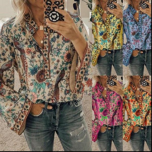 women shirt gaoke peacock print boho blouse elegant vintage long sleeve spring autumn female v neck button blusa, White
women shirt gaoke peacock print boho blouse elegant vintage long sleeve spring autumn female v neck button blusa, White