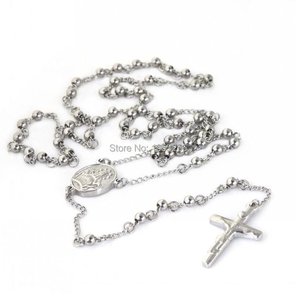 round beads jesus cross rosary link chain necklace stainless 26''+4.5'' chains, Silver
round beads jesus cross rosary link chain necklace stainless 26''+4.5'' chains, Silver