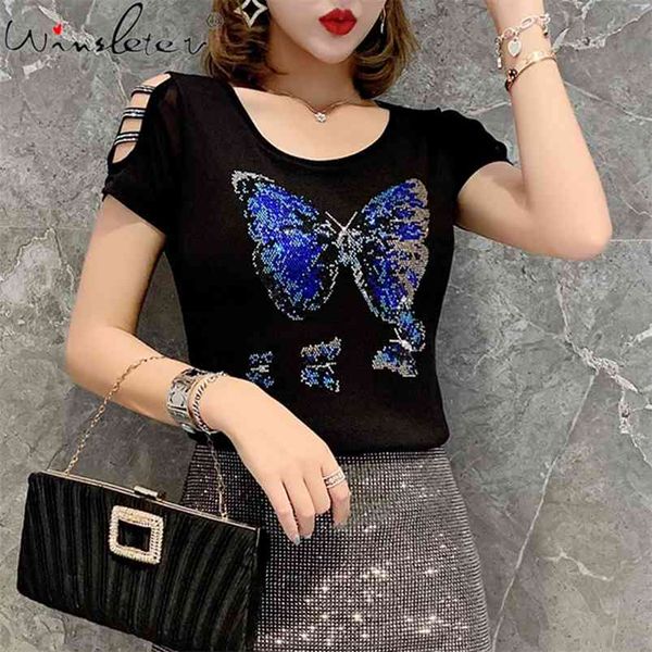 women t-shirts casual butterfly tee summer female t shirt short sleeve diamonds tshirt for womens clothing t03010b 210421, Black;gray
women t-shirts casual butterfly tee summer female t shirt short sleeve diamonds tshirt for womens clothing t03010b 210421, Black;gray