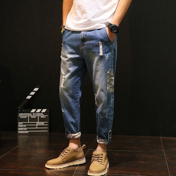 men's jeans men homme summer chic casual denim ankle-length pants loose harem ripped hole straight slim trousers big size 42, Blue
men's jeans men homme summer chic casual denim ankle-length pants loose harem ripped hole straight slim trousers big size 42, Blue