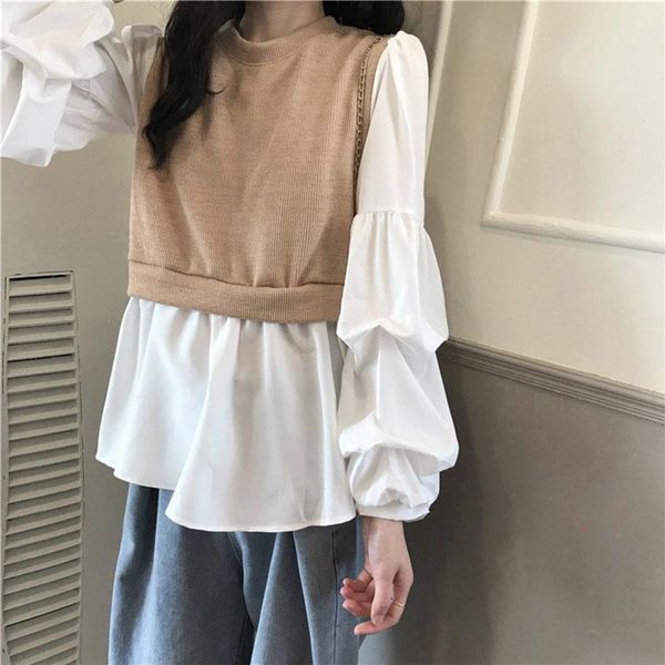 women's blouses & shirts 2021 spring autumn blouse female temperament sweet fake two-piece vest blusa puff sleeve shirt c638, White
women's blouses & shirts 2021 spring autumn blouse female temperament sweet fake two-piece vest blusa puff sleeve shirt c638, White