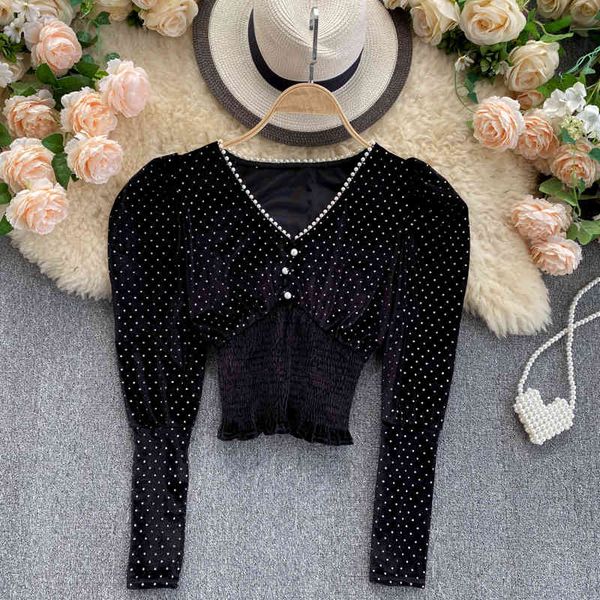 blouses vintage beading velvet polka dot blouse women v-neck long sleeve short female spring autumn new fashion blusas, White
blouses vintage beading velvet polka dot blouse women v-neck long sleeve short female spring autumn new fashion blusas, White