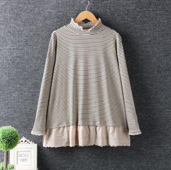 women's t-shirt lacing hem patchwork striped turtleneck long sleeve cotton t-shirt tee girl autumn vvua, White
women's t-shirt lacing hem patchwork striped turtleneck long sleeve cotton t-shirt tee girl autumn vvua, White
