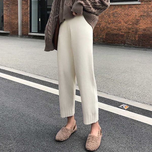 women's pants & capris pants casual sweater women elastic waist straight knitted spring loose female trousers femme 4qzb, Black;white
women's pants & capris pants casual sweater women elastic waist straight knitted spring loose female trousers femme 4qzb, Black;white