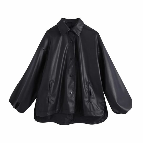ladies lapel puffy long-sleeved black artificial leather pu coat 210521, Black;brown
ladies lapel puffy long-sleeved black artificial leather pu coat 210521, Black;brown