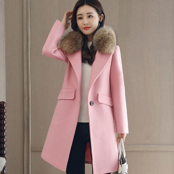 women's wool & blends korean autumn winter women coats with fur collar medium long slim solid jackets ladies overcoat ol fashion, Black
women's wool & blends korean autumn winter women coats with fur collar medium long slim solid jackets ladies overcoat ol fashion, Black