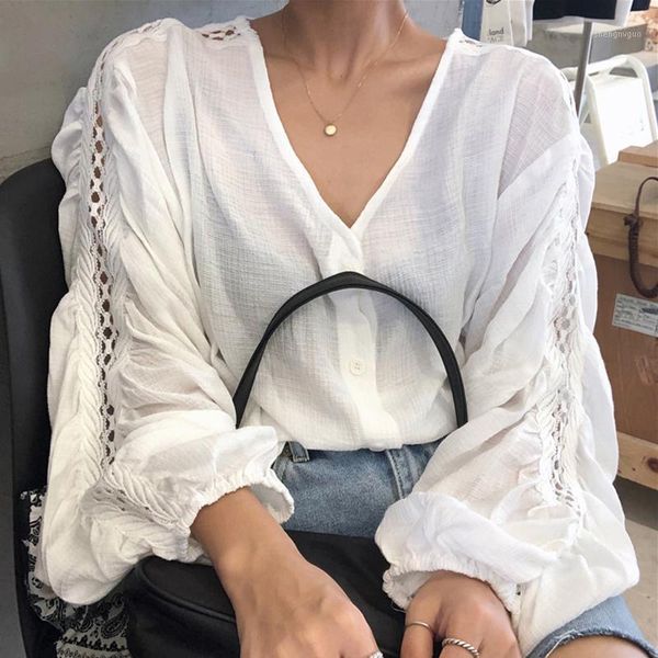 women's blouses & shirts 2021autumn ladies simple and versatile v-neck loose solid color lace stitching hollow lantern sleeve shirt wom, White
women's blouses & shirts 2021autumn ladies simple and versatile v-neck loose solid color lace stitching hollow lantern sleeve shirt wom, White