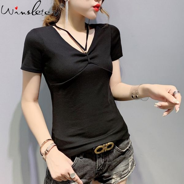 women's t-shirt summer korean clothes cotton girl fashion soliod v-neck hollow out women short sleeve tees all match t14220a, White
women's t-shirt summer korean clothes cotton girl fashion soliod v-neck hollow out women short sleeve tees all match t14220a, White