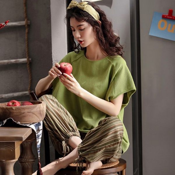 women's sleepwear pure cotton pajamas female sleepwear pijama summer short-sleeved trousers set korean loose home suit casual girl, Black;red
women's sleepwear pure cotton pajamas female sleepwear pijama summer short-sleeved trousers set korean loose home suit casual girl, Black;red