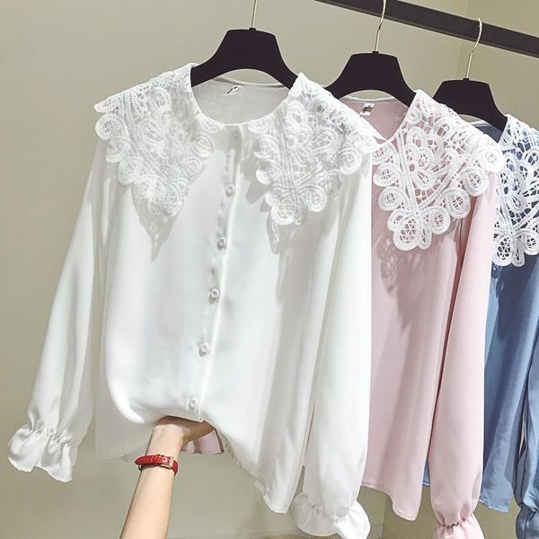 women's blouses & shirts chiffon shirt long-sleeved 202 spring and autumn style korean doll collar blouse all-match lace women, White
women's blouses & shirts chiffon shirt long-sleeved 202 spring and autumn style korean doll collar blouse all-match lace women, White
