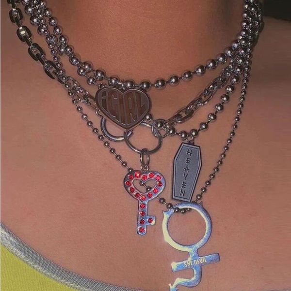 pendant necklaces 100% stainless steel female symbol internet girl she devil igirl choker necklace for women heavy gothic streetwear chain j, Silver
pendant necklaces 100% stainless steel female symbol internet girl she devil igirl choker necklace for women heavy gothic streetwear chain j, Silver