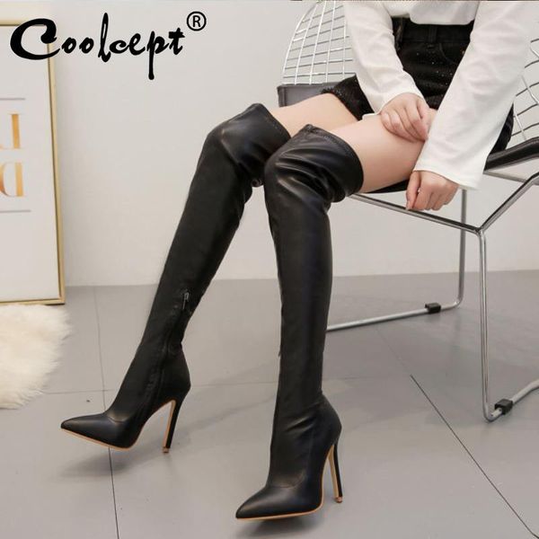boots coolcept women winter long thin high heels pu leather over knee fashion pointed toe warm footwear size 35-42, Black
boots coolcept women winter long thin high heels pu leather over knee fashion pointed toe warm footwear size 35-42, Black