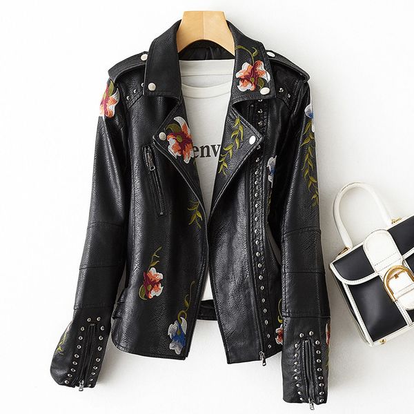 2023 autumn winter women's pu leather jackets punk motorcycle biker embroidery print zip rivet beading woman's coats spliced short, Black
2023 autumn winter women's pu leather jackets punk motorcycle biker embroidery print zip rivet beading woman's coats spliced short, Black