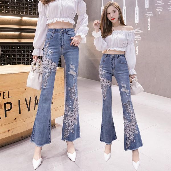 women's jeans spring and autumn denim trousers draping horn slim-fit pants three-dimensional flower tassel thin effect, Blue
women's jeans spring and autumn denim trousers draping horn slim-fit pants three-dimensional flower tassel thin effect, Blue