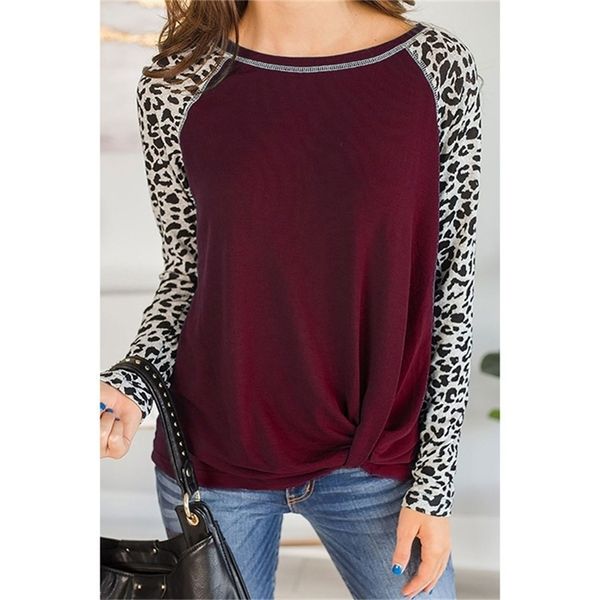 fall women's long sleeve round neck leopard print t-shirt hem knotted black 210401, White
fall women's long sleeve round neck leopard print t-shirt hem knotted black 210401, White