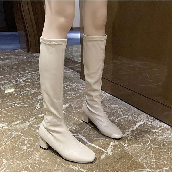 boots women's mid calf vogue square heels nice autumn winter woman shoes toe elastic ladies long female, Black
boots women's mid calf vogue square heels nice autumn winter woman shoes toe elastic ladies long female, Black