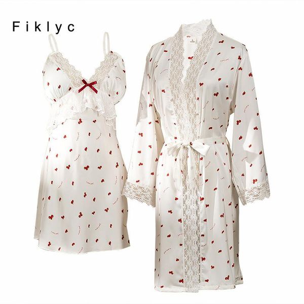 women's sleepwear fiklyc summer lovely satin lace ice silk pajamas robe gown sets drop femme nightwear cute pijamas, Black;red
women's sleepwear fiklyc summer lovely satin lace ice silk pajamas robe gown sets drop femme nightwear cute pijamas, Black;red