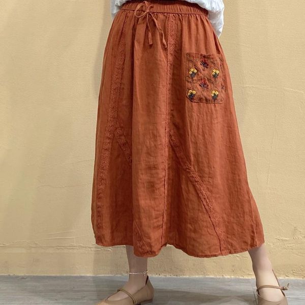 skirts summer embroidery large cotton linen skirt women loose elastic waist pocket de2130, Black
skirts summer embroidery large cotton linen skirt women loose elastic waist pocket de2130, Black