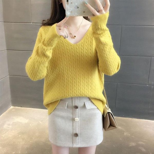 knitted pullover womens spring women sweaters autumn casual v neck warm jumper pink yellow loose cashmere female, White;black
knitted pullover womens spring women sweaters autumn casual v neck warm jumper pink yellow loose cashmere female, White;black