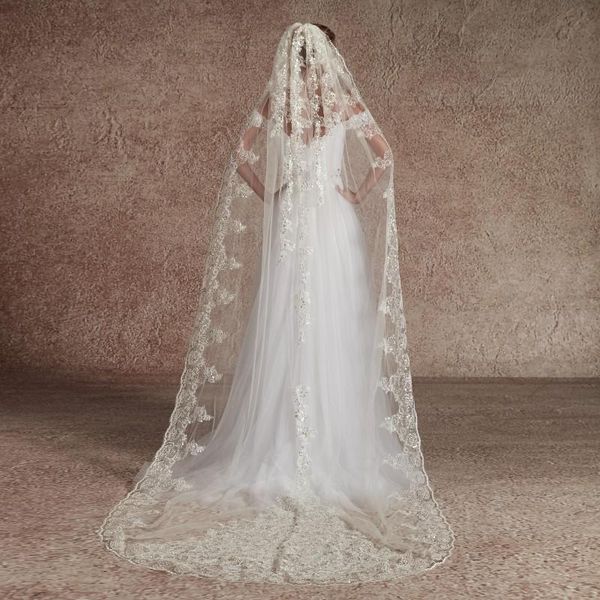 bridal veils real po wedding accessory chapel length veil white ivory lace seuqins long with metal comb velo novia, Black
bridal veils real po wedding accessory chapel length veil white ivory lace seuqins long with metal comb velo novia, Black
