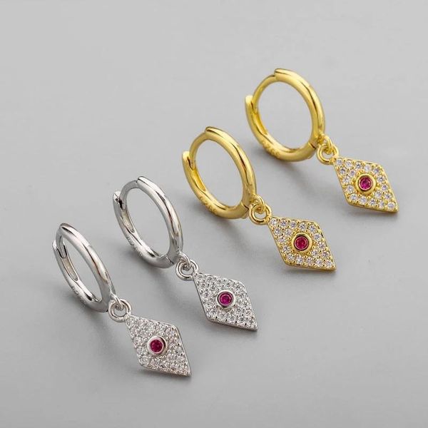 hoop & huggie hkmmh 925 sterling silver geometric rhombus ruby zircon earrings female fashion french light luxury romantic lover gift, Golden;silver 
hoop & huggie hkmmh 925 sterling silver geometric rhombus ruby zircon earrings female fashion french light luxury romantic lover gift, Golden;silver