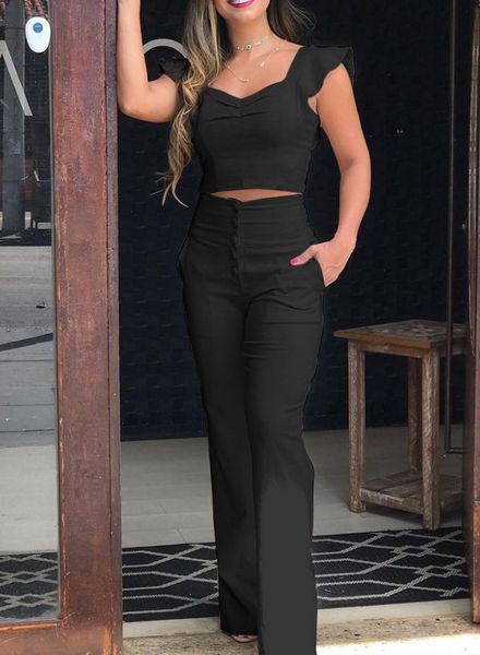 2022 fashion casual solid color two-piece short-sleeved trousers women 's suit, White
2022 fashion casual solid color two-piece short-sleeved trousers women 's suit, White