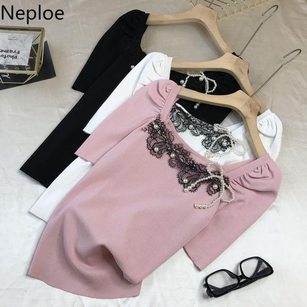 neploe beaded bow short-sleeve ice silk t-shirt 2021 summer lace stitching puff sleeve stretch knitted tees for women slim women's, White
neploe beaded bow short-sleeve ice silk t-shirt 2021 summer lace stitching puff sleeve stretch knitted tees for women slim women's, White