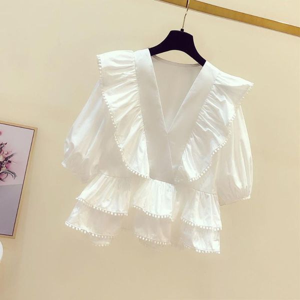 women's blouses & shirts women solid v neck ruffles casual white smock blouse ladies chic butterfly sleeve blusas mujer de moda 2021 sh
women's blouses & shirts women solid v neck ruffles casual white smock blouse ladies chic butterfly sleeve blusas mujer de moda 2021 sh