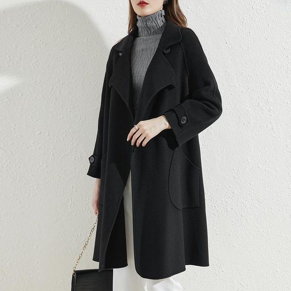 women's wool & blends black double-sided coat wear 2021 european and american style wide pine temperament buckle
women's wool & blends black double-sided coat wear 2021 european and american style wide pine temperament buckle