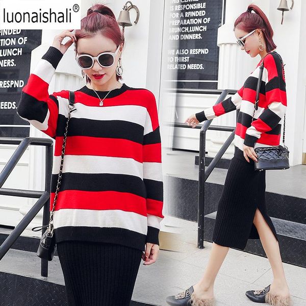 women's sweaters elegant women long sleeve blouse 2021 o neck loose woman knitted colorful striped sweater femme camisetas mujer, White;black
women's sweaters elegant women long sleeve blouse 2021 o neck loose woman knitted colorful striped sweater femme camisetas mujer, White;black