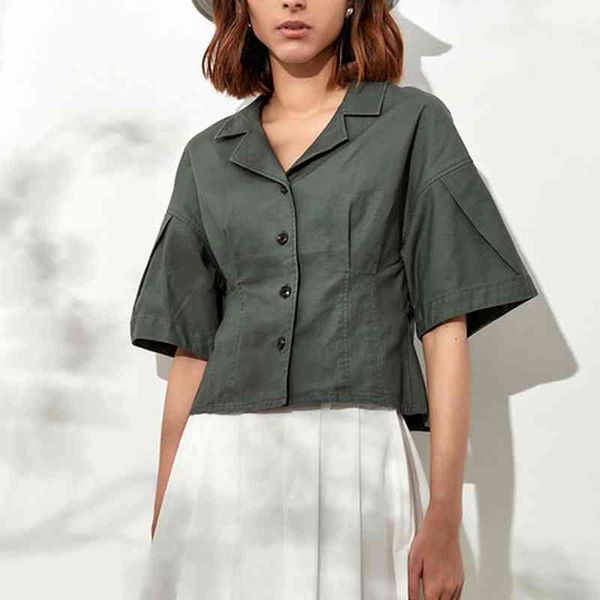 vintage turn-down collar blouse women shirts elegant slim waist single breasted camisas mujer summer short sleeve mujer 210514, White
vintage turn-down collar blouse women shirts elegant slim waist single breasted camisas mujer summer short sleeve mujer 210514, White