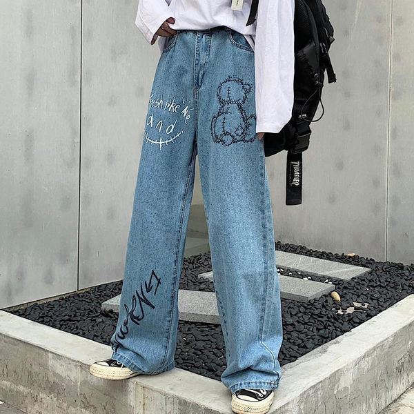 vintage washed jeans women streetwear harajuku cartoon bear print loose high waist wide leg pants fashion man women's, Blue
vintage washed jeans women streetwear harajuku cartoon bear print loose high waist wide leg pants fashion man women's, Blue
