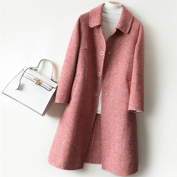 women's wool & blends 2021 high-end thousand bird double-sided cashmere coat long woolen cloth hepburn red plaid coats, Black
women's wool & blends 2021 high-end thousand bird double-sided cashmere coat long woolen cloth hepburn red plaid coats, Black