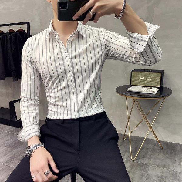men's casual shirts british style handsome fashion mens button down slim fit long sleeve striped business formal wear chemise homme, White;black
men's casual shirts british style handsome fashion mens button down slim fit long sleeve striped business formal wear chemise homme, White;black