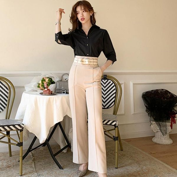 women's suits & blazers spring office worker occupation bat paragraph shirt+fashion double belt wide leg trousers 2 piece set, White;black
women's suits & blazers spring office worker occupation bat paragraph shirt+fashion double belt wide leg trousers 2 piece set, White;black
