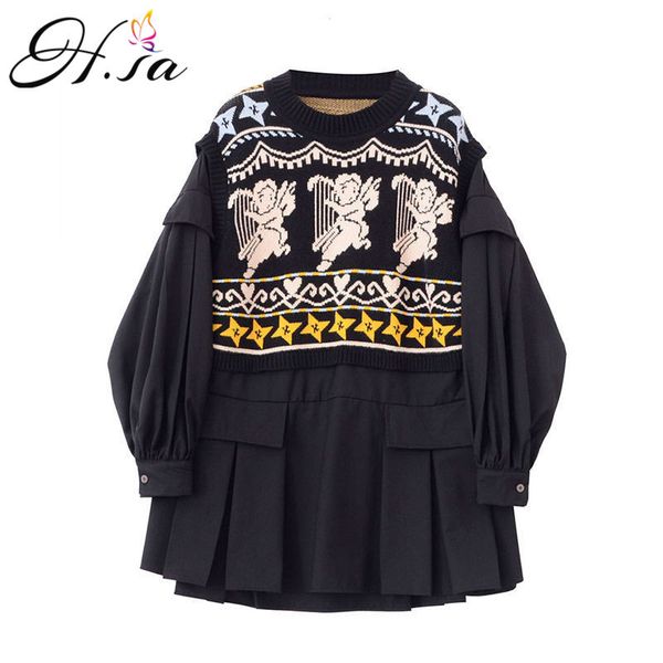 h.sa spring clothes for women korean style sweater and pullovers fake 2 pieces patchwork knitwear oversized pull femme 210417, White;black
h.sa spring clothes for women korean style sweater and pullovers fake 2 pieces patchwork knitwear oversized pull femme 210417, White;black