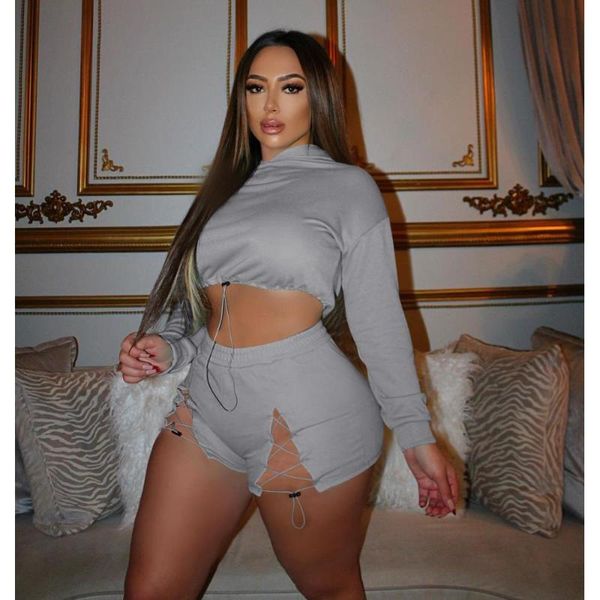 women's tracksuits fall woman tunic waist sporty crop fitness shorts 2pcs matching sets hooded long sleeve bandage casual sweatsuits, Gray
women's tracksuits fall woman tunic waist sporty crop fitness shorts 2pcs matching sets hooded long sleeve bandage casual sweatsuits, Gray
